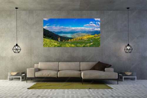 Blick über den Walchensee in die Bayrischen Voralpen - Rauskommen - Größe ca. 200x100cm, Seitenverhältnis 2:1 - Berwanderung am Simetsberg mit Walchensee - weitere Infos unter https://www.kriner-weiermann.de
