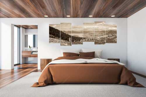 Blick über den Walchensee in die Bayrischen Voralpen - Rauskommen - 6er Split, Größe ca. 280x112cm, Seitenverhältnis 2,5:1 - Berwanderung am Simetsberg mit Walchensee - weitere Infos unter https://www.kriner-weiermann.de