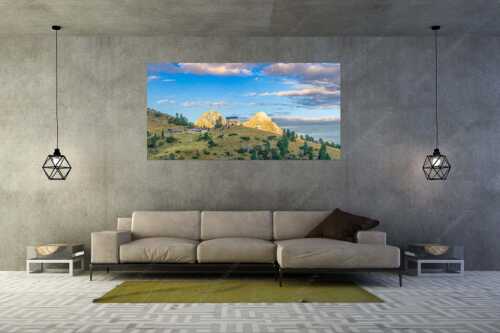 Blick über Schachensschloß zum Hochblassen und Alpspitze bei Sonnenaufgang - Residenz - Größe ca. 200x100cm, Seitenverhältnis 2:1 - Schachensschloß mit Hochblassen und Alpspitze - weitere Infos unter https://www.kriner-weiermann.de