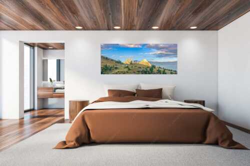 Blick über Schachensschloß zum Hochblassen und Alpspitze bei Sonnenaufgang - Residenz - Größe ca. 200x80cm, Seitenverhältnis 2,5:1 - Schachensschloß mit Hochblassen und Alpspitze - weitere Infos unter https://www.kriner-weiermann.de
