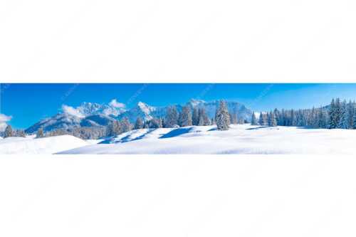 Einsamer Wiesmahdstadel mit viel Schnee und Wörner, Tiefkar und Westlicher Karwendelspitze im Hintergrund - Richtig Winter - Seitenverhältnis 5:1 - Winterlandschaft Karwendel - weitere Infos unter https://www.kriner-weiermann.de