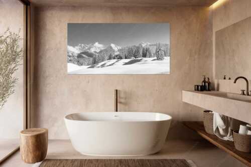 Einsamer Wiesmahdstadel mit viel Schnee und Wörner, Tiefkar und Westlicher Karwendelspitze im Hintergrund - Richtig Winter - Größe ca. 180x90cm, Seitenverhältnis 2:1 - Winterlandschaft Karwendel - weitere Infos unter https://www.kriner-weiermann.de