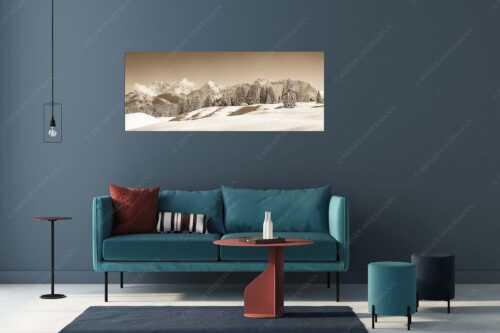 Einsamer Wiesmahdstadel mit viel Schnee und Wörner, Tiefkar und Westlicher Karwendelspitze im Hintergrund - Richtig Winter - Größe ca. 175x70cm, Seitenverhältnis 2,5:1 - Winterlandschaft Karwendel - weitere Infos unter https://www.kriner-weiermann.de
