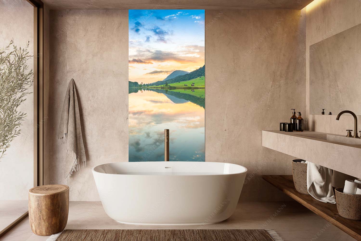 Blick über den Geroldsee in den Sonnenuntergang am Estergebirge - Ruhige Wasser - Größe ca. 100x200cm, Seitenverhältnis 1:2 - Geroldsee mit Wank - weitere Infos unter https://www.kriner-weiermann.de