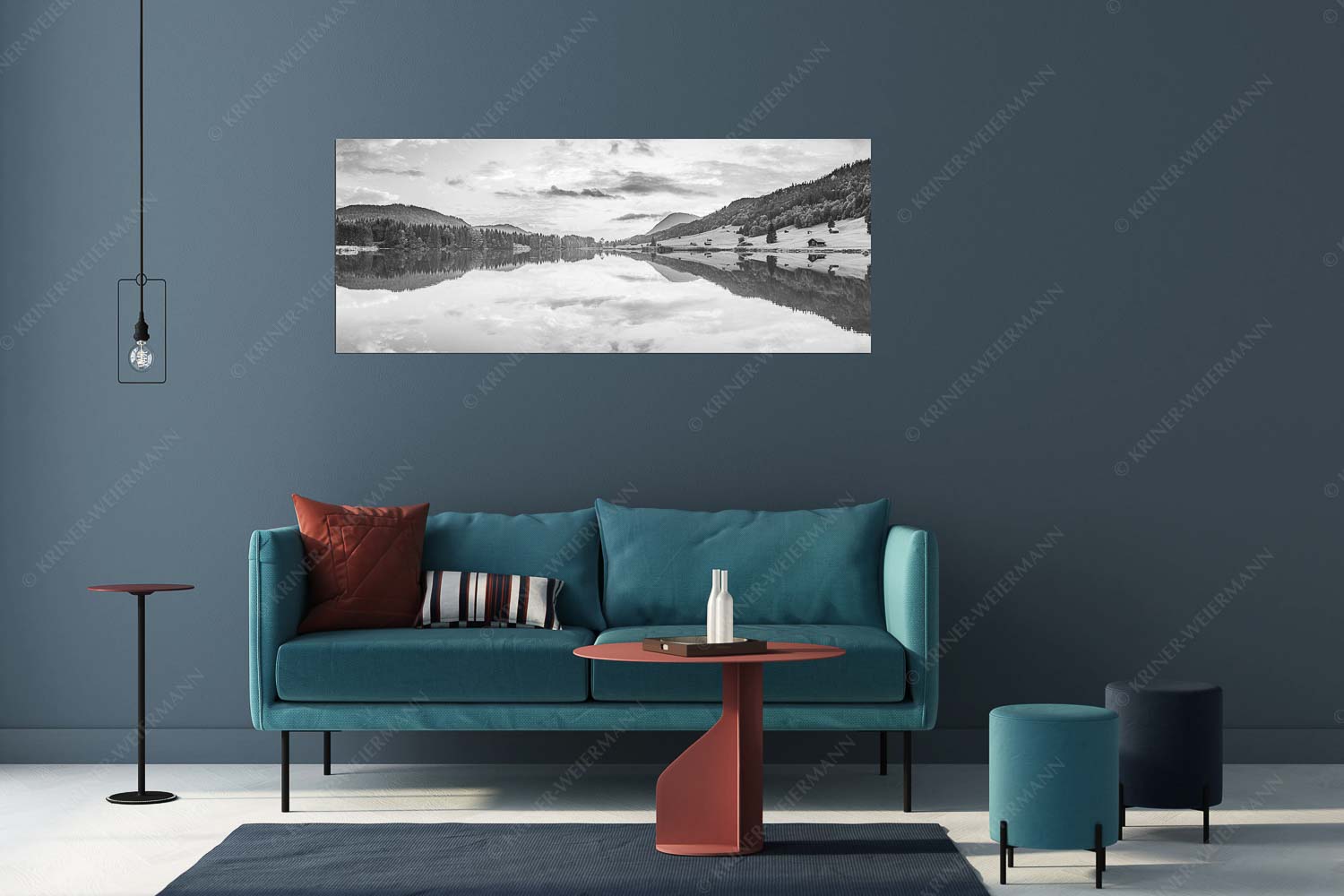 Ruhige Wasser – Größe ca. 175x70cm, Seitenverhältnis 2,5:1 — Geroldsee mit Wank Blick über den Geroldsee in den Sonnenuntergang am Estergebirge - Ruhige Wasser - Größe ca. 175x70cm, Seitenverhältnis 2,5:1 - Geroldsee mit Wank - weitere Infos unter https://www.kriner-weiermann.de