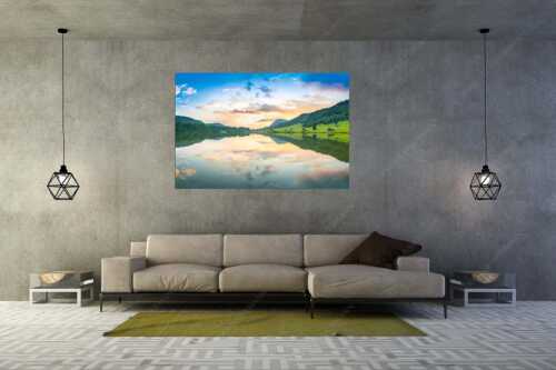 Blick über den Geroldsee in den Sonnenuntergang am Estergebirge - Ruhige Wasser - Größe ca. 180x120cm, Seitenverhältnis 3:2 - Geroldsee mit Wank - weitere Infos unter https://www.kriner-weiermann.de
