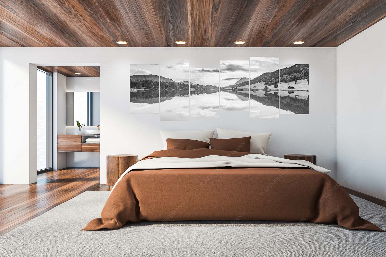 Ruhige Wasser – 6er Split, Größe ca. 280x112cm, Seitenverhältnis 2,5:1 — Geroldsee mit Wank Blick über den Geroldsee in den Sonnenuntergang am Estergebirge - Ruhige Wasser - 6er Split, Größe ca. 280x112cm, Seitenverhältnis 2,5:1 - Geroldsee mit Wank - weitere Infos unter https://www.kriner-weiermann.de