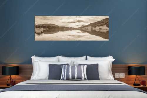 Blick über den Geroldsee in den Sonnenuntergang am Estergebirge - Ruhige Wasser - Größe ca. 180x60cm, Seitenverhältnis 3:1 - Geroldsee mit Wank - weitere Infos unter https://www.kriner-weiermann.de