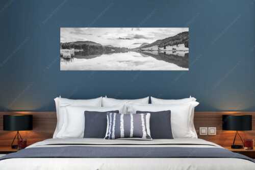 Blick über den Geroldsee in den Sonnenuntergang am Estergebirge - Ruhige Wasser - Größe ca. 180x60cm, Seitenverhältnis 3:1 - Geroldsee mit Wank - weitere Infos unter https://www.kriner-weiermann.de