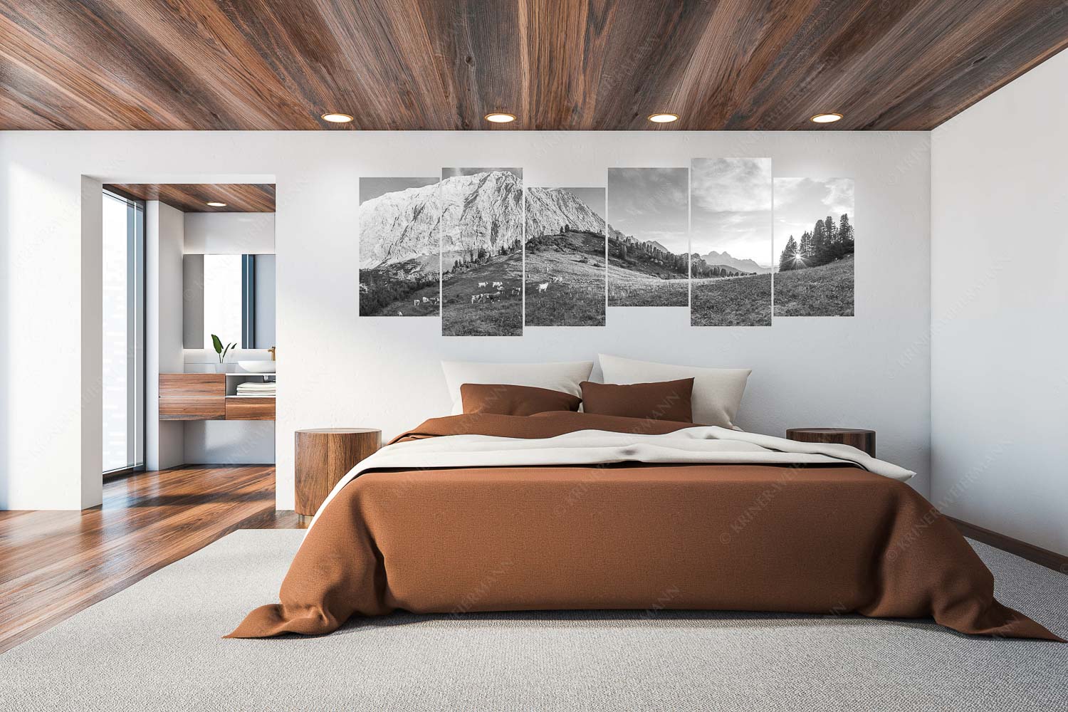 Jungvieh auf der Sommerweide im Wettersteingebirge - Ruhige Weide - 6er Split, Größe ca. 280x112cm, Seitenverhältnis 2,5:1 - Almbetrieb im Wettersteingebirge - weitere Infos unter https://www.kriner-weiermann.de