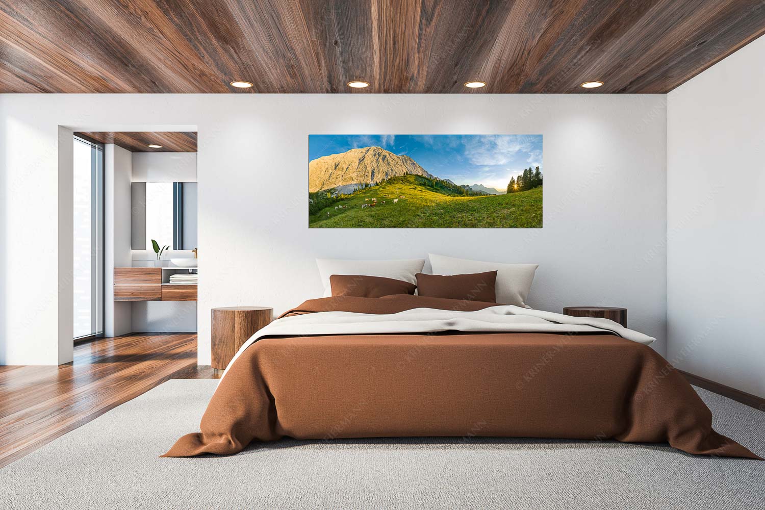 Jungvieh auf der Sommerweide im Wettersteingebirge - Ruhige Weide - Größe ca. 200x80cm, Seitenverhältnis 2,5:1 - Almbetrieb im Wettersteingebirge - weitere Infos unter https://www.kriner-weiermann.de