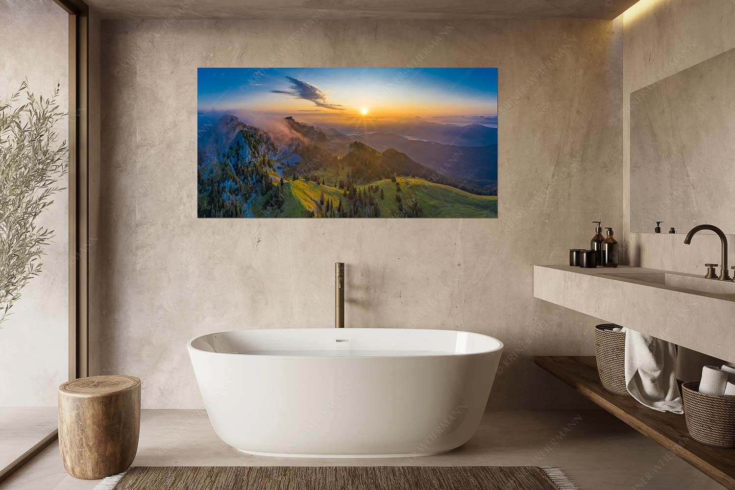 Ruhiger Morgen – Größe ca. 180x90cm, Seitenverhältnis 2:1 — Benediktenwand Sonnenaufgang an der Benediktenwand - Ruhiger Morgen - Größe ca. 180x90cm, Seitenverhältnis 2:1 - Benediktenwand - weitere Infos unter https://www.kriner-weiermann.de