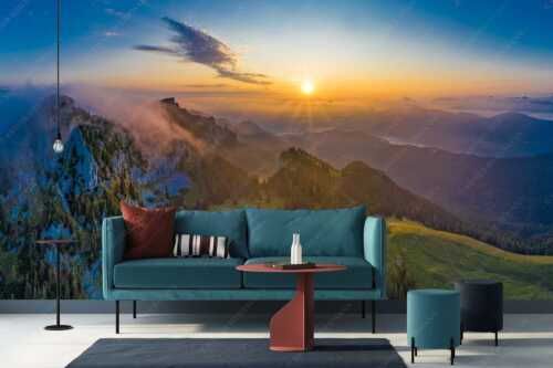 Sonnenaufgang an der Benediktenwand - Ruhiger Morgen - Größe ca. 400x200cm, Seitenverhältnis 2:1 - Benediktenwand - weitere Infos unter https://www.kriner-weiermann.de