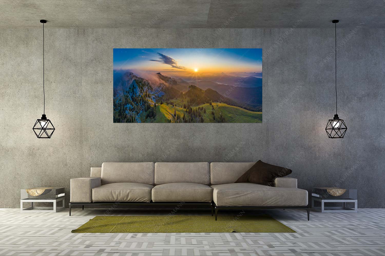 Ruhiger Morgen – Größe ca. 200x100cm, Seitenverhältnis 2:1 — Benediktenwand Sonnenaufgang an der Benediktenwand - Ruhiger Morgen - Größe ca. 200x100cm, Seitenverhältnis 2:1 - Benediktenwand - weitere Infos unter https://www.kriner-weiermann.de