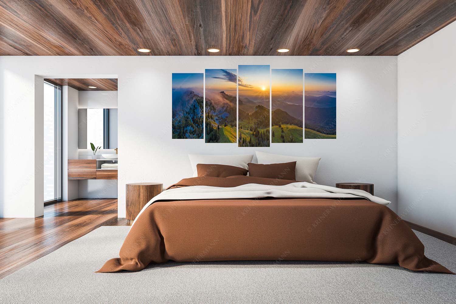 Ruhiger Morgen – 5er Split, Größe ca. 200x100cm, Seitenverhältnis 2:1 — Benediktenwand Sonnenaufgang an der Benediktenwand - Ruhiger Morgen - 5er Split, Größe ca. 200x100cm, Seitenverhältnis 2:1 - Benediktenwand - weitere Infos unter https://www.kriner-weiermann.de