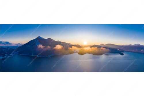 Sonnenaufgang über Sachenbach am Walchensee - Sachenbach - Seitenverhältnis 3:1 - Jochberg am Walchensee - weitere Infos unter https://www.kriner-weiermann.de