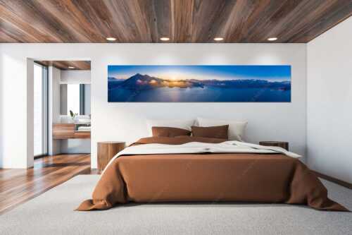 Sonnenaufgang über Sachenbach am Walchensee - Sachenbach - Größe ca. 300x60cm, Seitenverhältnis 5:1 - Jochberg am Walchensee - weitere Infos unter https://www.kriner-weiermann.de