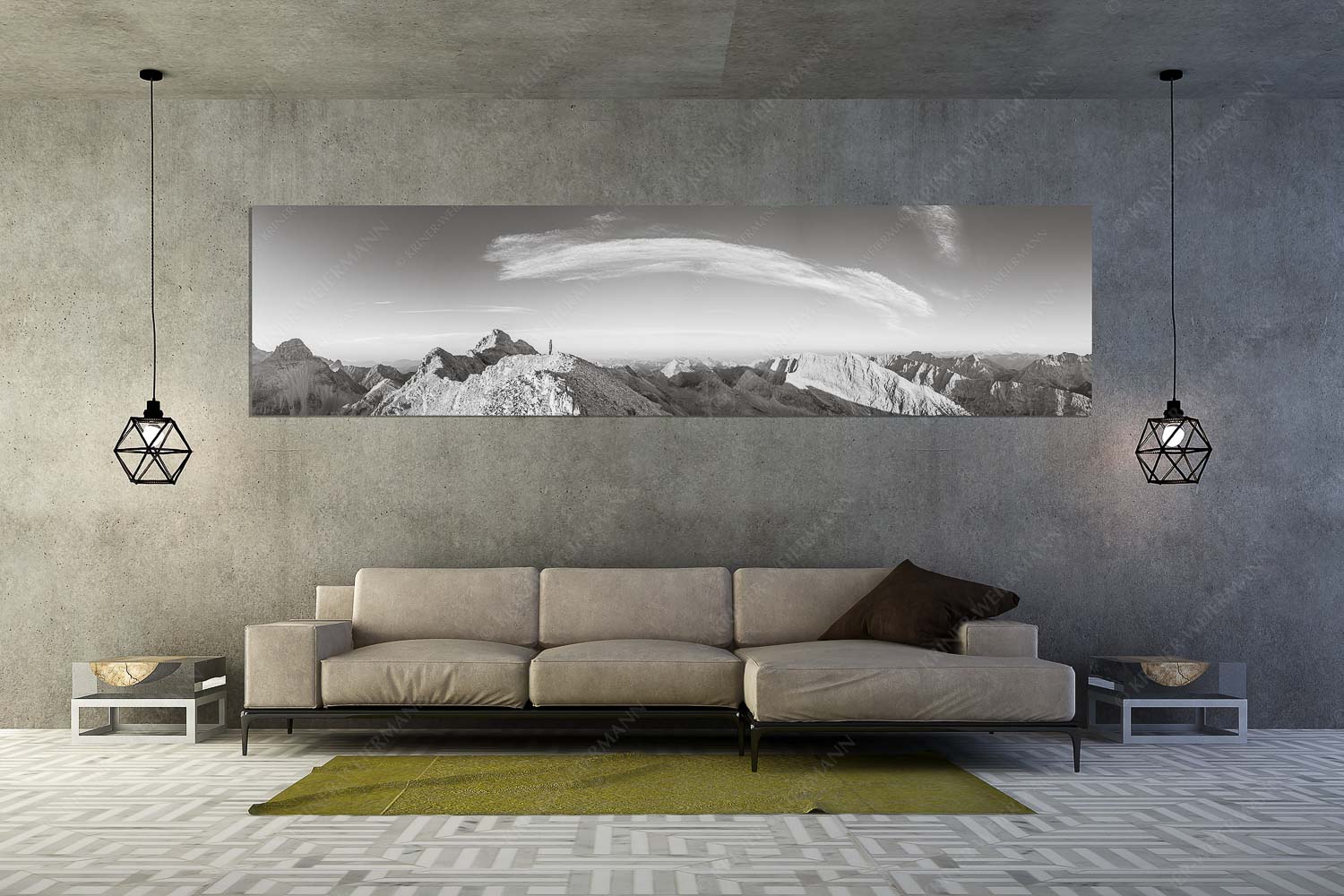 Sägezahn – Größe ca. 320x80cm, Seitenverhältnis 4:1 — Kaltwasserkarspitze im Karwendel Blick von Sägezahn zur den Sonnenspitzen im Karwendelgebirge - Sägezahn - Größe ca. 320x80cm, Seitenverhältnis 4:1 - Kaltwasserkarspitze im Karwendel - weitere Infos unter https://www.kriner-weiermann.de