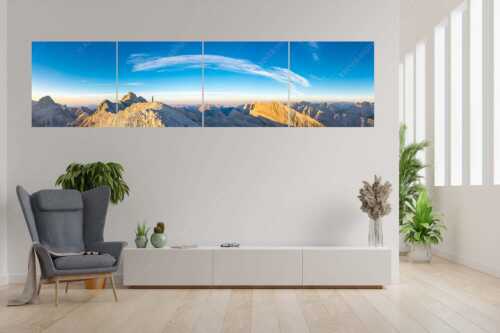 Blick von Sägezahn zur den Sonnenspitzen im Karwendelgebirge - Sägezahn - 4er Split, Größe ca. 280x70cm, Seitenverhältnis 4 - Kaltwasserkarspitze im Karwendel - weitere Infos unter https://www.kriner-weiermann.de
