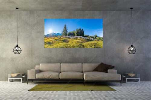 Bergschafe mit Blick zum Karwendel und Wetterstein - Schaflan - Größe ca. 200x100cm, Seitenverhältnis 2:1 - Schafe auf Buckelwiese mit Karwendel - weitere Infos unter https://www.kriner-weiermann.de