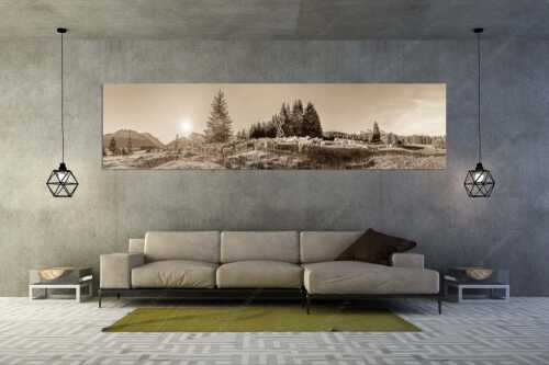 Bergschafe mit Blick zum Karwendel und Wetterstein - Schaflan - Größe ca. 320x80cm, Seitenverhältnis 4:1 - Schafe auf Buckelwiese mit Karwendel - weitere Infos unter https://www.kriner-weiermann.de