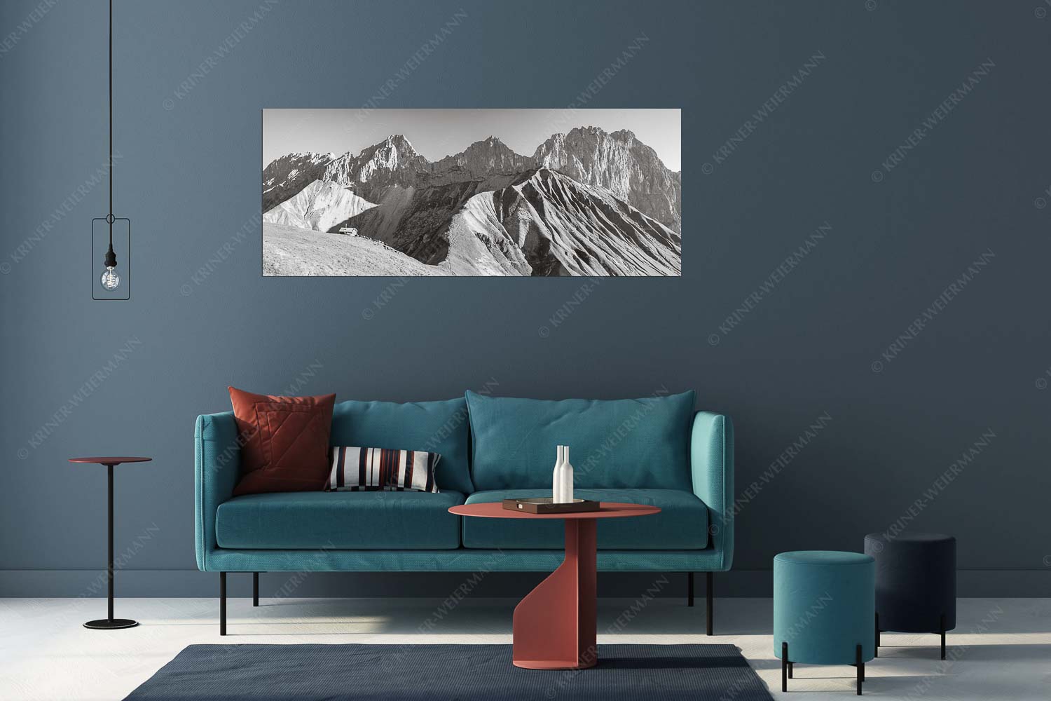 Bergschafe an der Erinnerungshütte mit Oberreintalschrofen und Scharnitzspitze im Wettersteingebirge - Scharnitzjoch - Größe ca. 175x70cm, Seitenverhältnis 2,5:1 - Schafe mit Erinnerungshütte im Wetterstein - weitere Infos unter https://www.kriner-weiermann.de