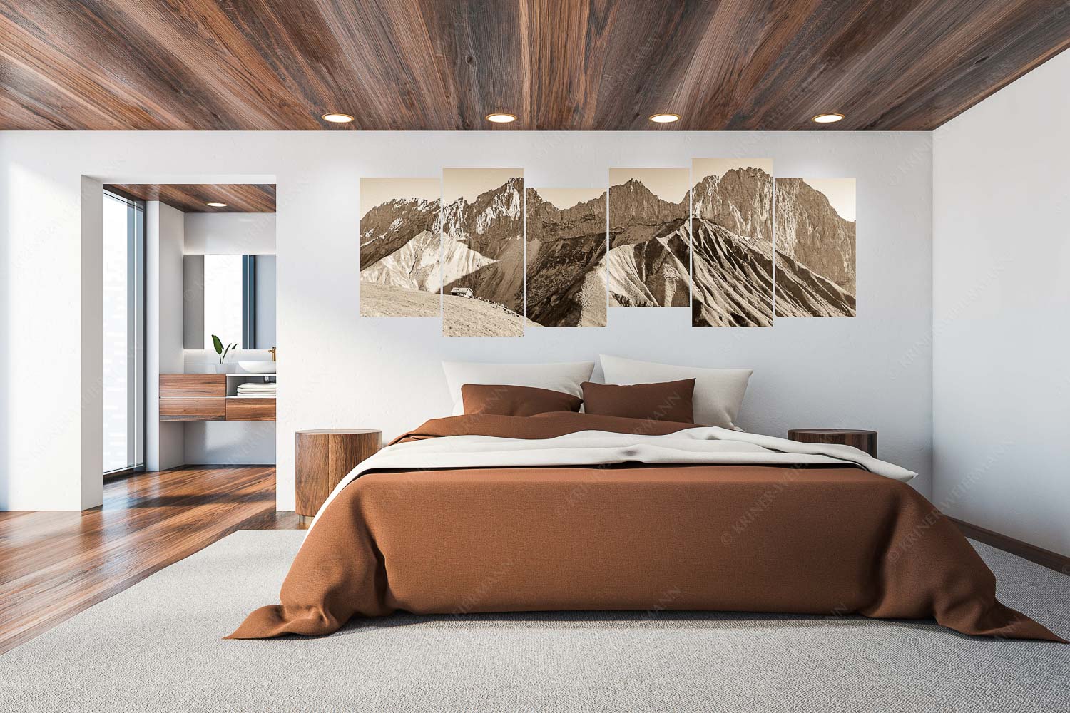 Bergschafe an der Erinnerungshütte mit Oberreintalschrofen und Scharnitzspitze im Wettersteingebirge - Scharnitzjoch - 6er Split, Größe ca. 280x112cm, Seitenverhältnis 2,5:1 - Schafe mit Erinnerungshütte im Wetterstein - weitere Infos unter https://www.kriner-weiermann.de