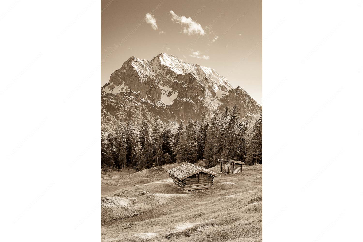 Blick über Buckelwiese und Wiesmahdstadel zur Oberen Wettersteinspitze