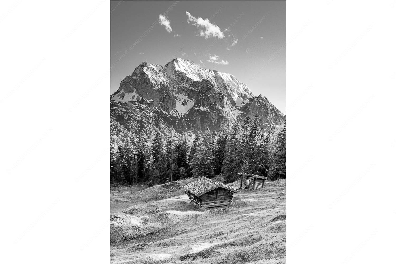 Blick über Buckelwiese und Wiesmahdstadel zur Oberen Wettersteinspitze