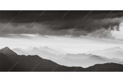 Blick in den Sonnenaufgan in die Bayrischen Voralpen - Schemenhaft - Seitenverhältnis 2:1 - Bergsilhouetten Sonnenaufgang - weitere Infos unter https://www.kriner-weiermann.de
