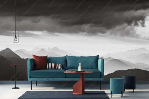 Blick in den Sonnenaufgan in die Bayrischen Voralpen - Schemenhaft - Größe ca. 400x200cm, Seitenverhältnis 2:1 - Bergsilhouetten Sonnenaufgang - weitere Infos unter https://www.kriner-weiermann.de