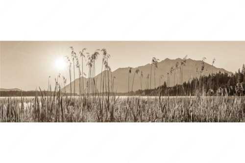 Sonnenaufgang am Barmsee - Schilfufer - Seitenverhältnis 3:1 - Barmseeufer mit Soierngebirge - weitere Infos unter https://www.kriner-weiermann.de