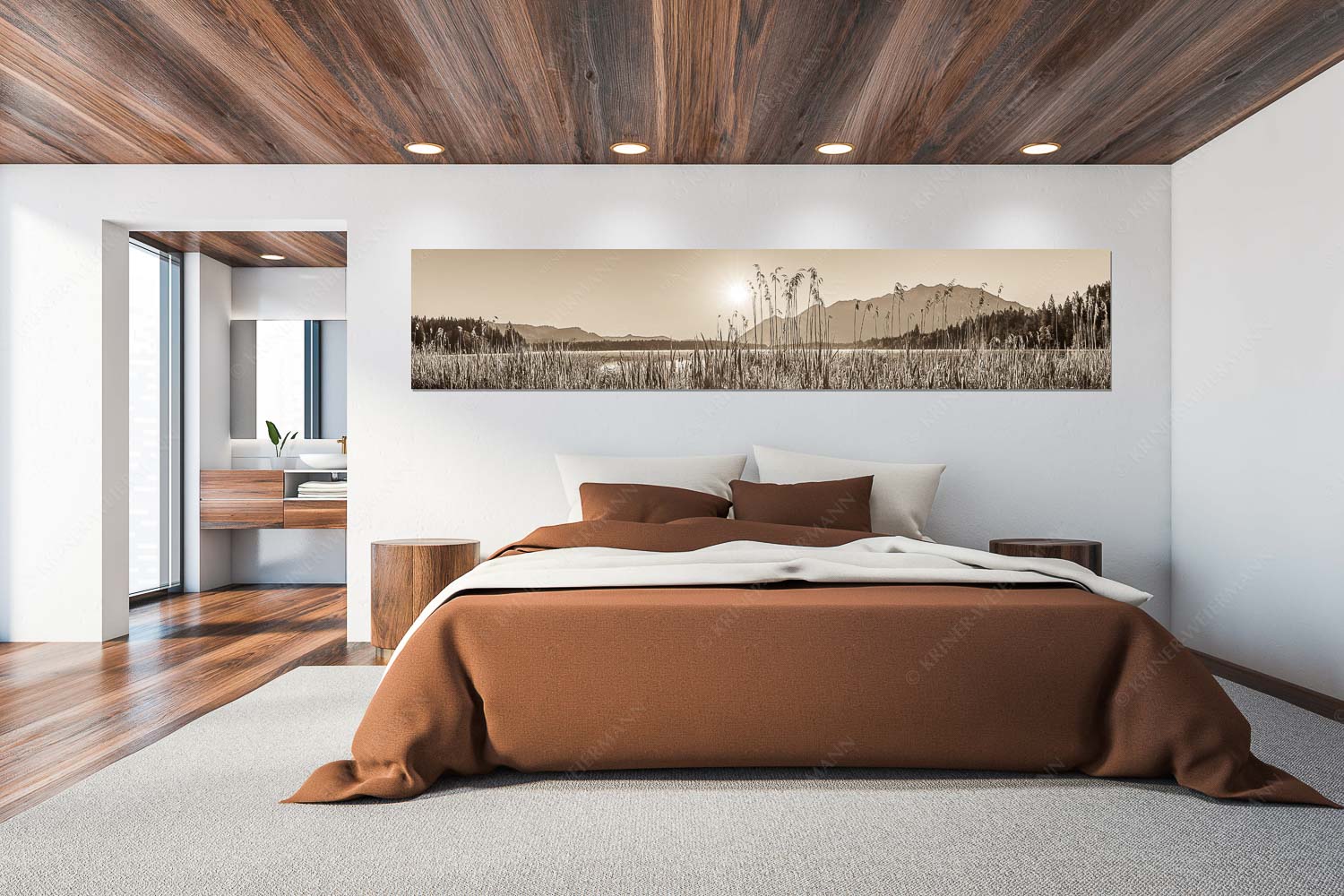 Sonnenaufgang am Barmsee - Schilfufer - Größe ca. 300x60cm, Seitenverhältnis 5:1 - Barmseeufer mit Soierngebirge - weitere Infos unter https://www.kriner-weiermann.de