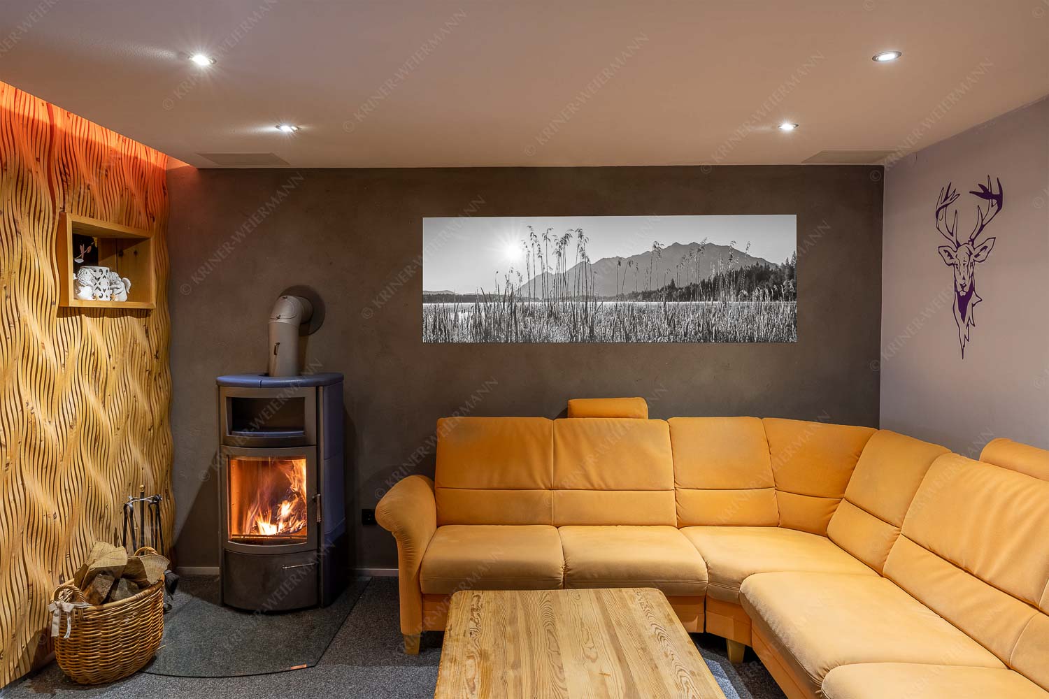 Sonnenaufgang am Barmsee - Schilfufer - Größe ca. 180x60cm, Seitenverhältnis 3:1 - Barmseeufer mit Soierngebirge - weitere Infos unter https://www.kriner-weiermann.de