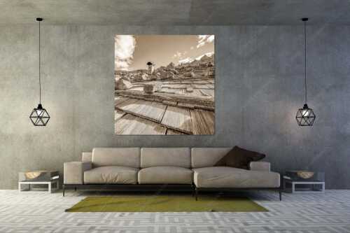 Schindel gedeckte Alm mit Lalidererwand im Hintergrund - Schindeldach - Größe ca. 160x160cm, Seitenverhältnis 1:1 - Ladizalm mit Lalidererspitze - weitere Infos unter https://www.kriner-weiermann.de