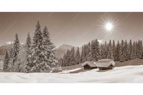Eine tiefverschneite Winterlandschaft zwischen Krün und Mittenwald zeigt sich im Sonnenschein - Schneereich - Seitenverhältnis 2:1 - Viel Schnee im Isartal - weitere Infos unter https://www.kriner-weiermann.de