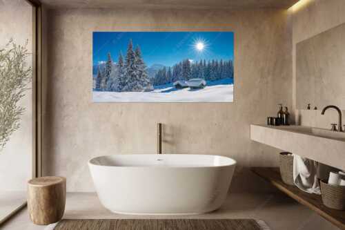 Eine tiefverschneite Winterlandschaft zwischen Krün und Mittenwald zeigt sich im Sonnenschein - Schneereich - Größe ca. 180x90cm, Seitenverhältnis 2:1 - Viel Schnee im Isartal - weitere Infos unter https://www.kriner-weiermann.de