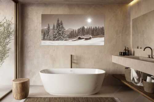 Eine tiefverschneite Winterlandschaft zwischen Krün und Mittenwald zeigt sich im Sonnenschein - Schneereich - Größe ca. 180x90cm, Seitenverhältnis 2:1 - Viel Schnee im Isartal - weitere Infos unter https://www.kriner-weiermann.de