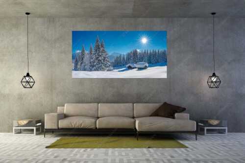 Eine tiefverschneite Winterlandschaft zwischen Krün und Mittenwald zeigt sich im Sonnenschein - Schneereich - Größe ca. 200x100cm, Seitenverhältnis 2:1 - Viel Schnee im Isartal - weitere Infos unter https://www.kriner-weiermann.de