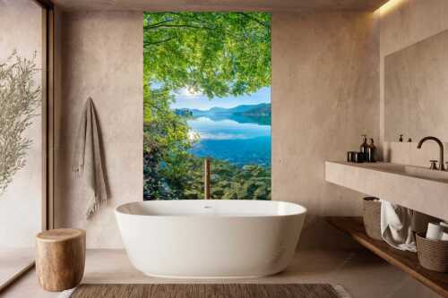 Blick unter einer Buche raus in den Sonnenaufgang am Walchensee - Seebuchen - Größe ca. 160x240cm, Seitenverhältnis 2:3 - Walchensee - weitere Infos unter https://www.kriner-weiermann.de