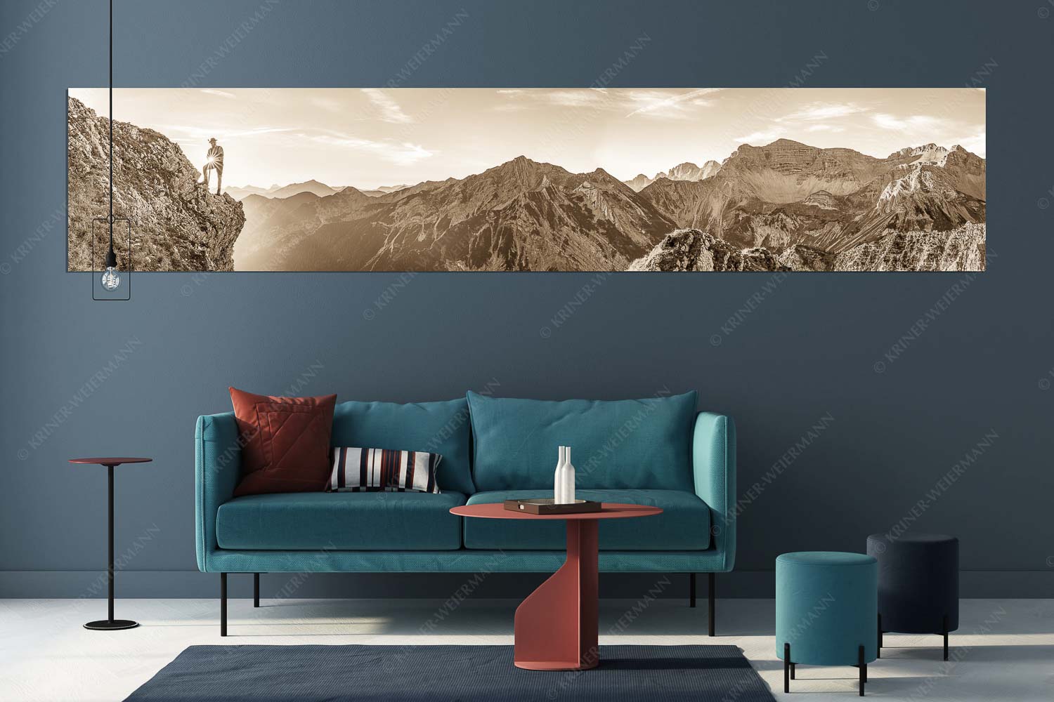 Sei Hoamat – Größe ca. 350x70cm, Seitenverhältnis 5:1 — Historischer Bergsteiger im Soierngebirge Blick beim Sonnenaufgang zur Soiernspitze - Sei Hoamat - Größe ca. 350x70cm, Seitenverhältnis 5:1 - Historischer Bergsteiger im Soierngebirge - weitere Infos unter https://www.kriner-weiermann.de