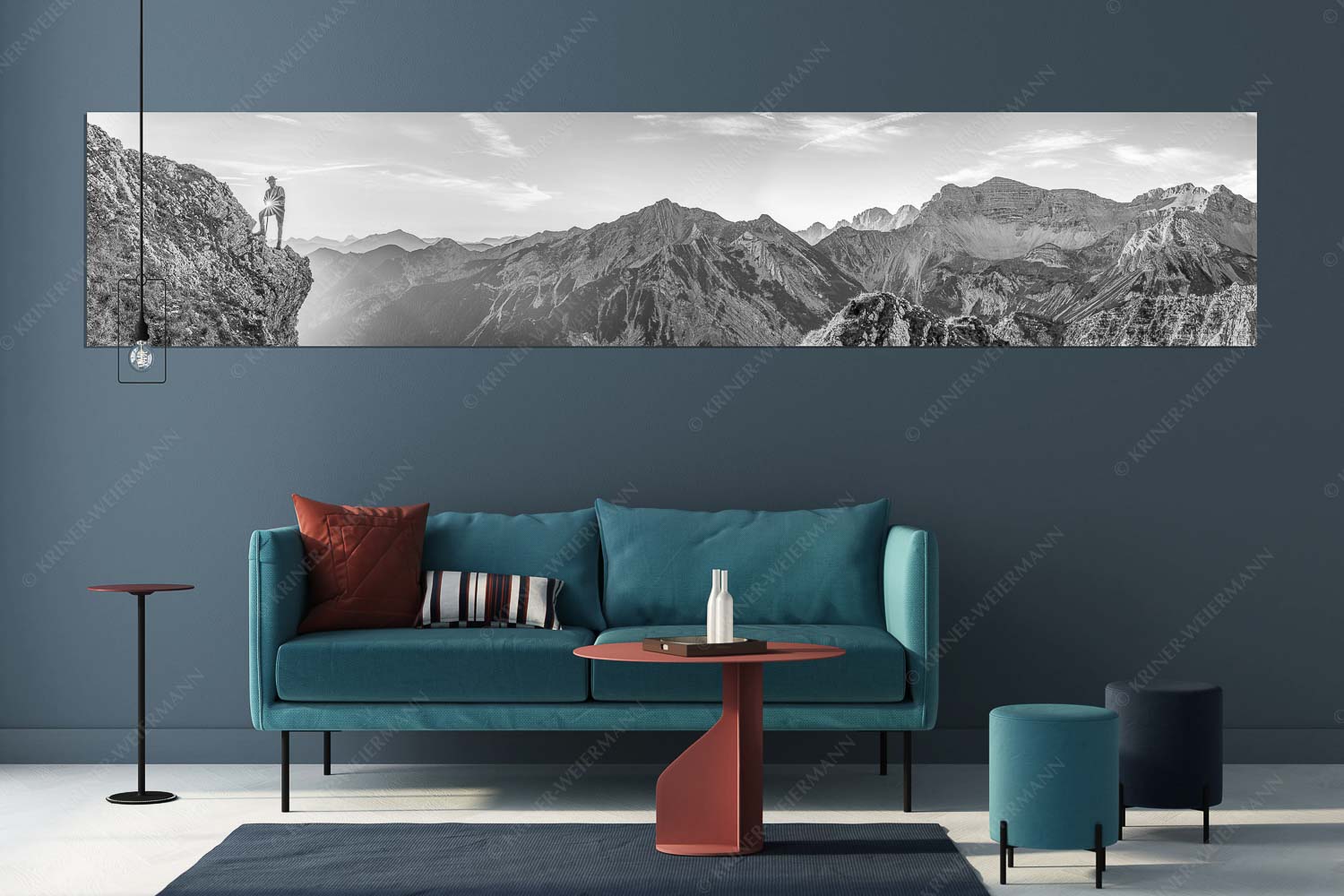 Sei Hoamat – Größe ca. 350x70cm, Seitenverhältnis 5:1 — Historischer Bergsteiger im Soierngebirge Blick beim Sonnenaufgang zur Soiernspitze - Sei Hoamat - Größe ca. 350x70cm, Seitenverhältnis 5:1 - Historischer Bergsteiger im Soierngebirge - weitere Infos unter https://www.kriner-weiermann.de