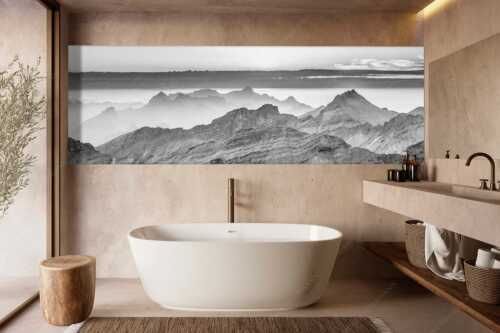 Blick über die Seekarspitze und Zugspitze in den Sonnenuntergang - Separate reality - Größe ca. 300x100cm, Seitenverhältnis 3:1 - Abendstimmung Seekarspitze und Wetterstein - weitere Infos unter https://www.kriner-weiermann.de