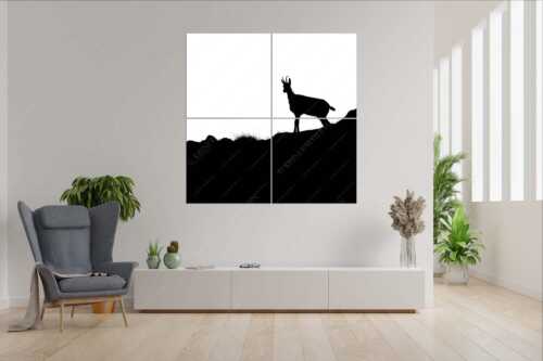Junge Gams im Karwendelgebirge - sGams - 4er Split, Größe ca. 180x180cm, Seitenverhältnis 1:1 - Silhouette einer Gams - weitere Infos unter https://www.kriner-weiermann.de