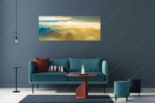 Blick von der Zugspitze über Thannheimer Berge in den Sonnenuntergang - Shining II - Größe ca. 175x70cm, Seitenverhältnis 2,5:1 - Grandiose Abendstimmung Zugspitze - weitere Infos unter https://www.kriner-weiermann.de