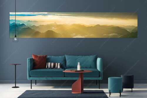 Blick von der Zugspitze über Thannheimer Berge in den Sonnenuntergang - Shining II - Größe ca. 350x70cm, Seitenverhältnis 5:1 - Grandiose Abendstimmung Zugspitze - weitere Infos unter https://www.kriner-weiermann.de
