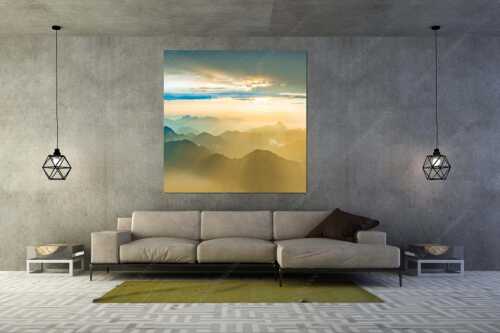 Blick von der Zugspitze über Thannheimer Berge in den Sonnenuntergang - Shining II - Größe ca. 160x160cm, Seitenverhältnis 1:1 - Grandiose Abendstimmung Zugspitze - weitere Infos unter https://www.kriner-weiermann.de