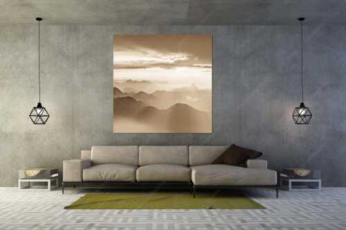 Blick von der Zugspitze über Thannheimer Berge in den Sonnenuntergang - Shining II - Größe ca. 160x160cm, Seitenverhältnis 1:1 - Grandiose Abendstimmung Zugspitze - weitere Infos unter https://www.kriner-weiermann.de
