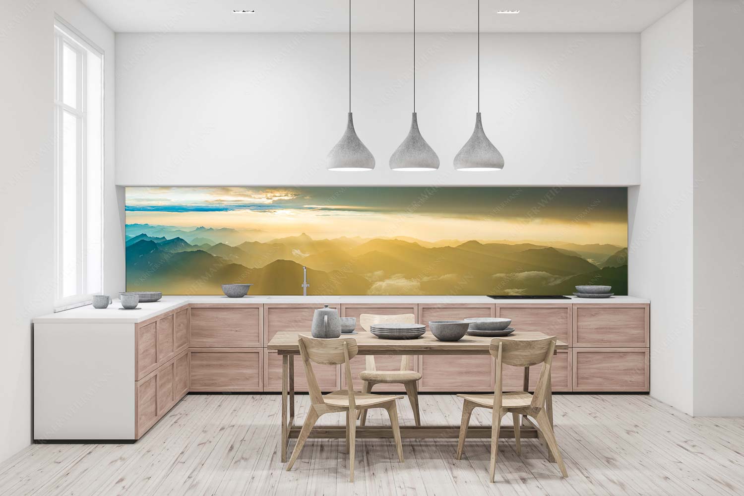 Shining II – Größe ca. 400x100cm, Seitenverhältnis 4:1 — Grandiose Abendstimmung Zugspitze Blick von der Zugspitze über Thannheimer Berge in den Sonnenuntergang - Shining II - Größe ca. 400x100cm, Seitenverhältnis 4:1 - Grandiose Abendstimmung Zugspitze - weitere Infos unter https://www.kriner-weiermann.de