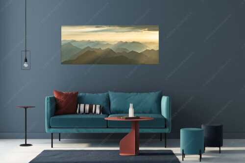 Blick von der Zugspitze über Thannheimer Berge in den Sonnenuntergang - Shining - Wandbild - Größe ca. 175x70cm, Seitenverhältnis 2,5:1 - Silhouetten Abendstimmung auf der Zugspitze - weitere Infos unter https://www.kriner-weiermann.de